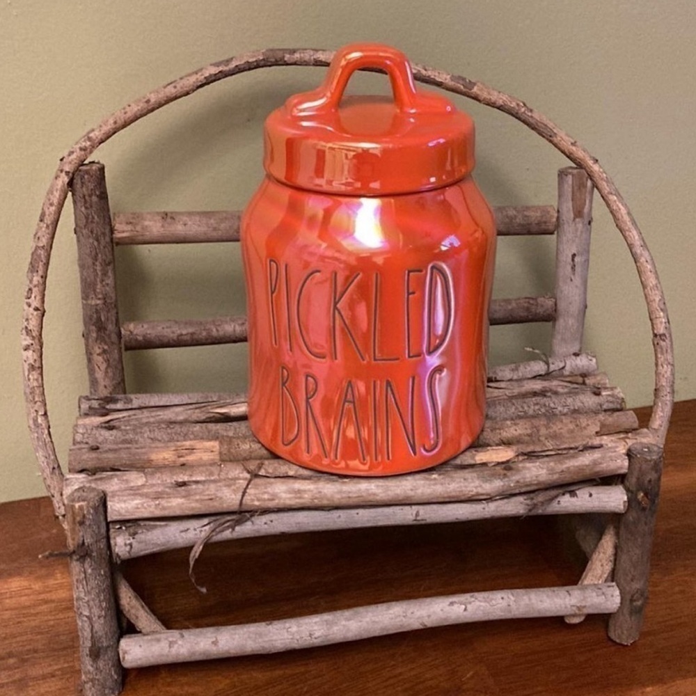 NIB RAE DUNN "PICKLED BRAINS" Lustrous HALLOWEEN ORANGE Canister